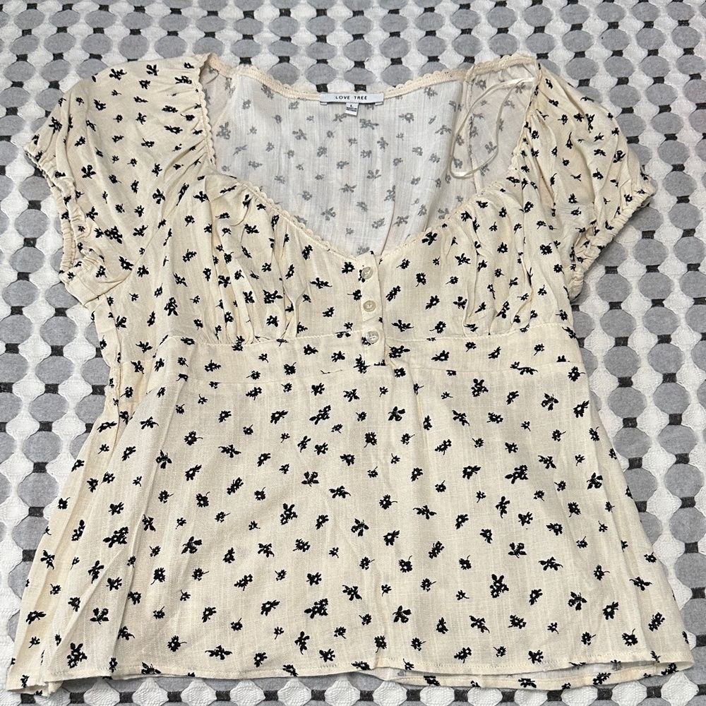 Love Tree Cream and Black Floral Blouse